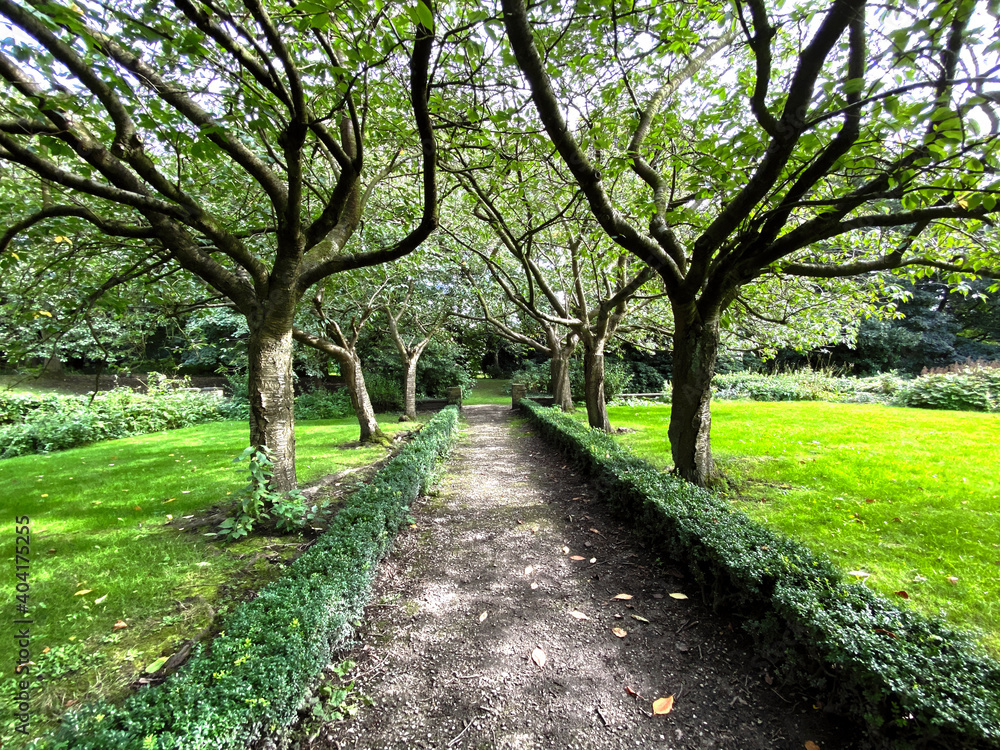 Parkland with trees, and lawns near, Bolling Hall in, Bradford, Yorkshire, UK