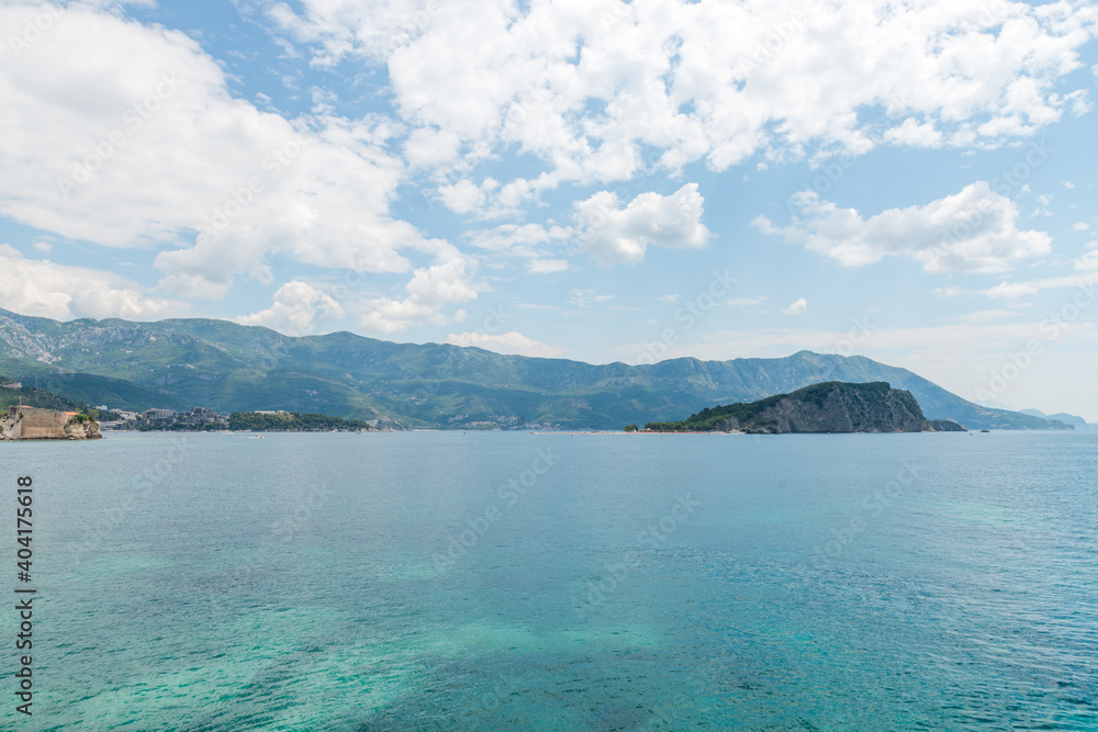 Island near Adriatic sea coast and hotels