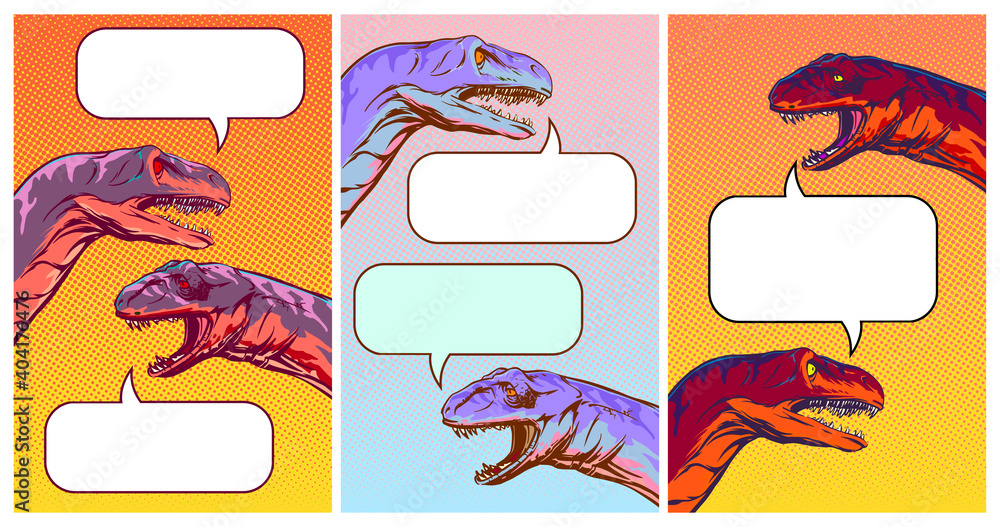 Set of vertical backgrounds with talking dinosaurs in comic style, funny illustration of social media dialogue. lipart Vector Set of vertical backgrounds with talking dinosaurs in comic style, funny illustration of social media dialogue. lipart Vector