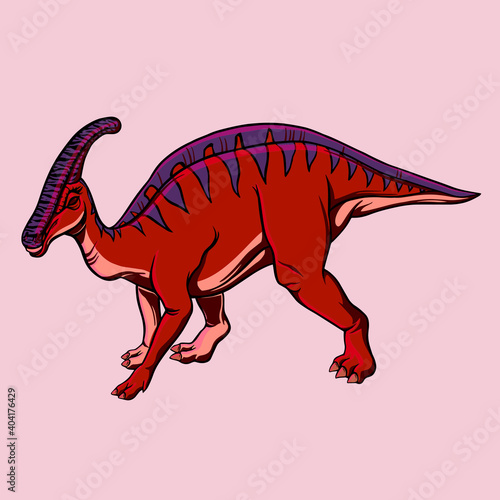 Color cartoon drawing of Hadrosaurus dinosaur for printing. Illustration for children. Vector