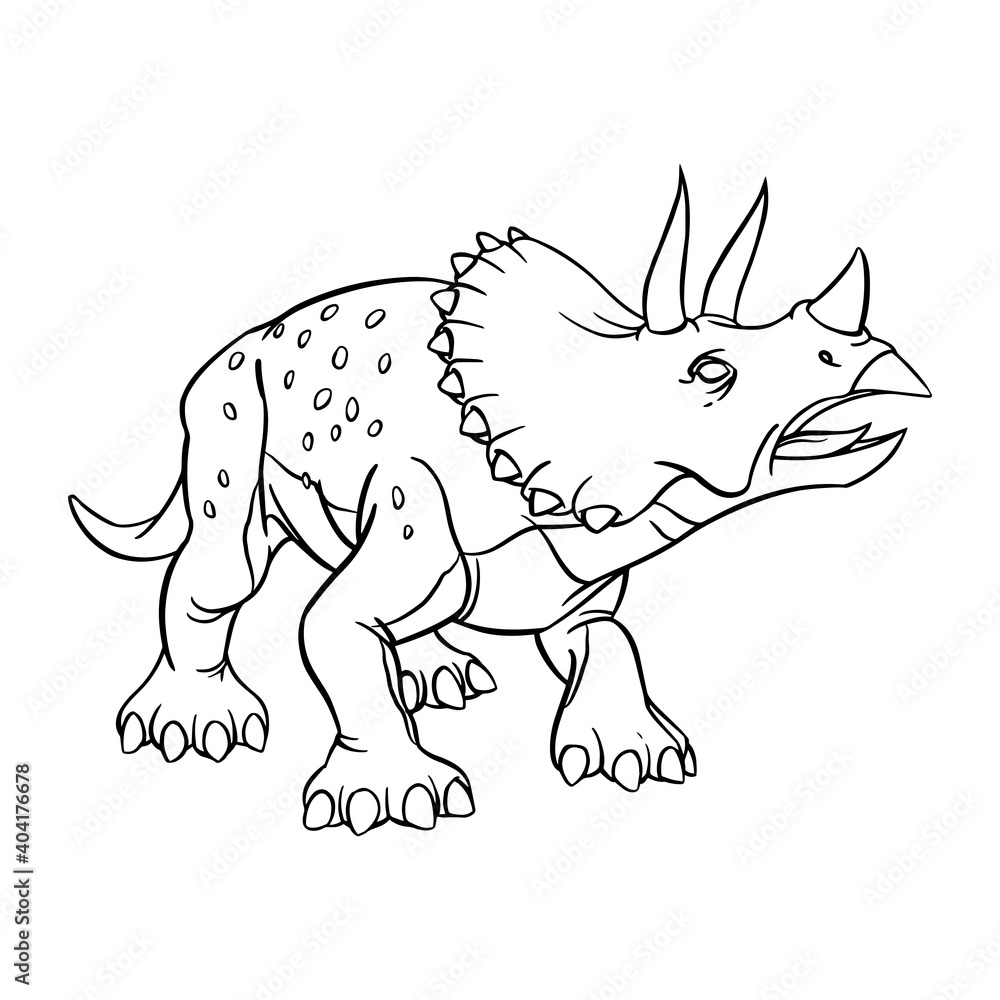 Obraz premium Triceratops dinosaur cartoon linear sketch for coloring book isolated on white background. Vector illustration