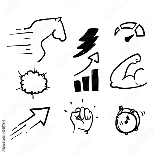hand drawn doodle performance related icon illustration