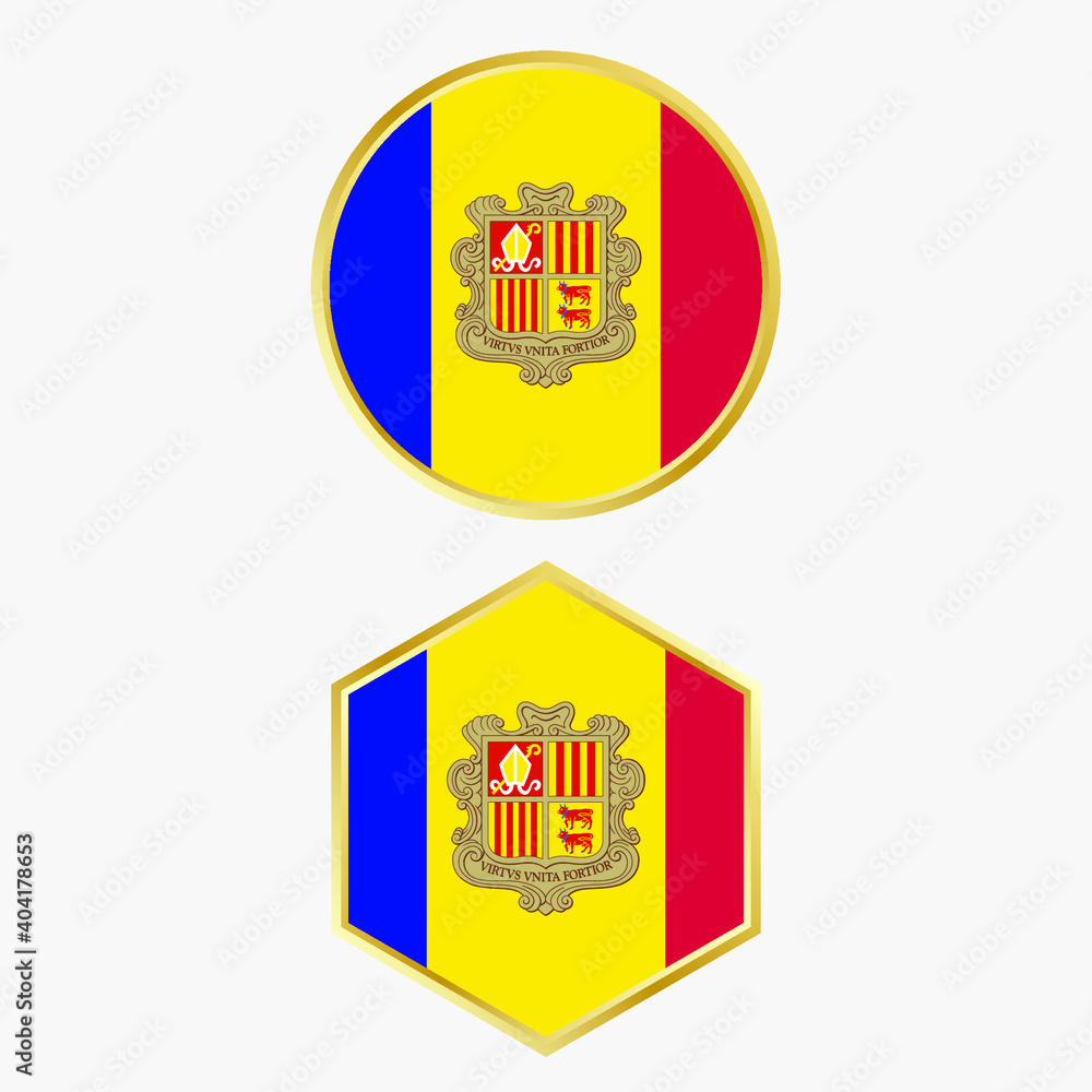 Andorra flag and badge set in geometric shape vector illustraion. Eps 10