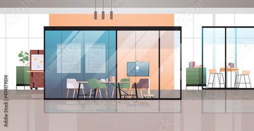 empty coworking center modern office room interior creative open space with furniture horizontal vector illustration