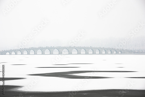 The seventeen hole bridge of Summer Palace in winter, Beijing