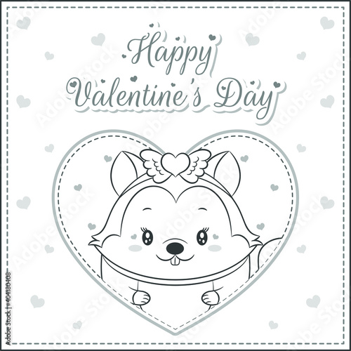 happy valentines day cute squirrel drawing post card big heart sketch for coloring