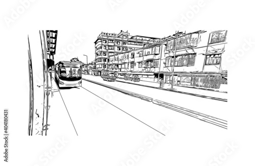 Building view with landmark of Dar es Salaam
City in Tanzania. Hand drawn sketch illustration in vector.
