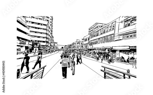 Building view with landmark of Dar es Salaam
City in Tanzania. Hand drawn sketch illustration in vector.