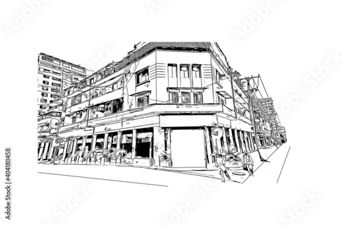 Building view with landmark of Dar es Salaam
City in Tanzania. Hand drawn sketch illustration in vector.