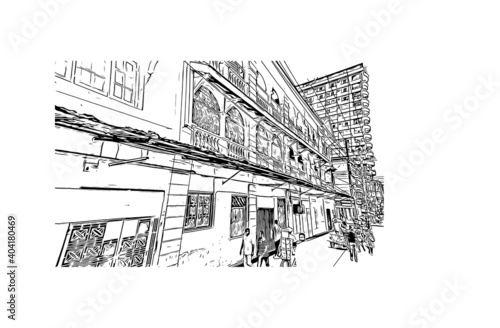 Building view with landmark of Dar es Salaam
City in Tanzania. Hand drawn sketch illustration in vector.