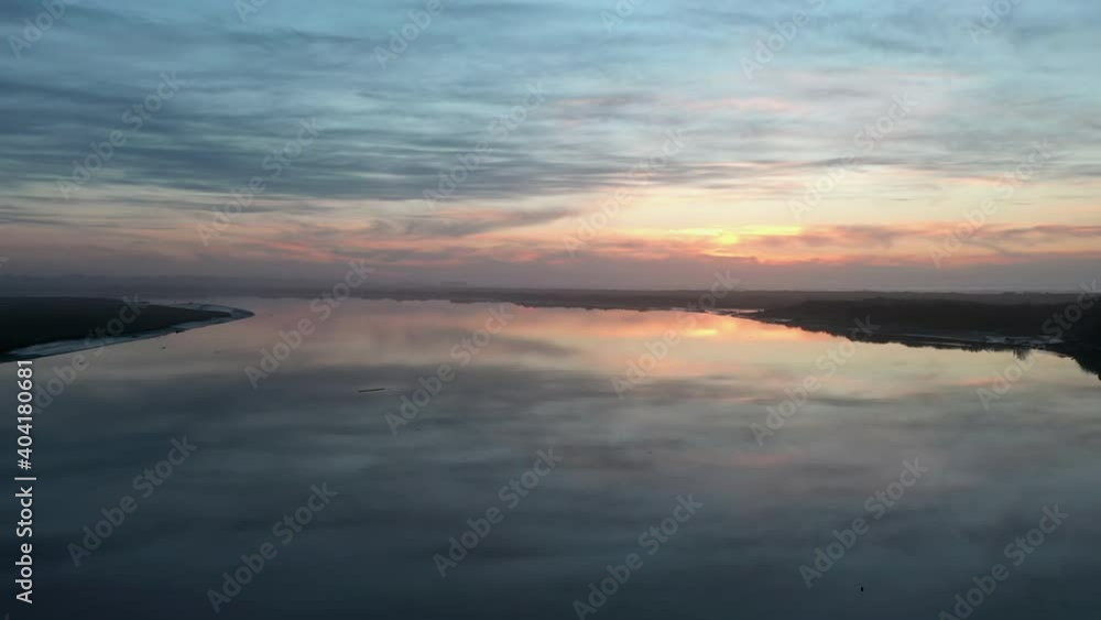Beautiful landscape of Coquille River at blue hour. Aerial dolly forward Beautiful landscape of Coquille River at blue hour. Aerial dolly forward