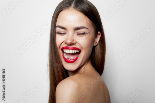Attractive woman Wide open mouth spa treatments