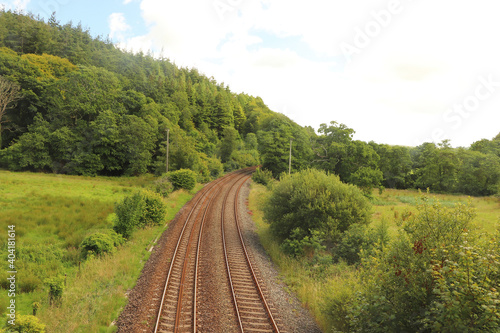 Train tracks running through the Cornish countryside