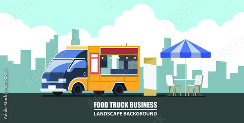Food truck ,Street and Fast Food,  Urban scene background 