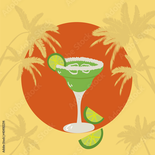 Hand drawn style of vector Illustraction of margarita cocktail and lime.