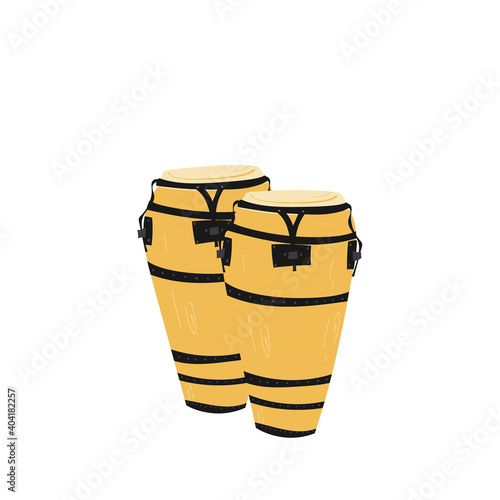 Hand drawn style vector illustration of musical instrument - conga drums. Isolated on white background.