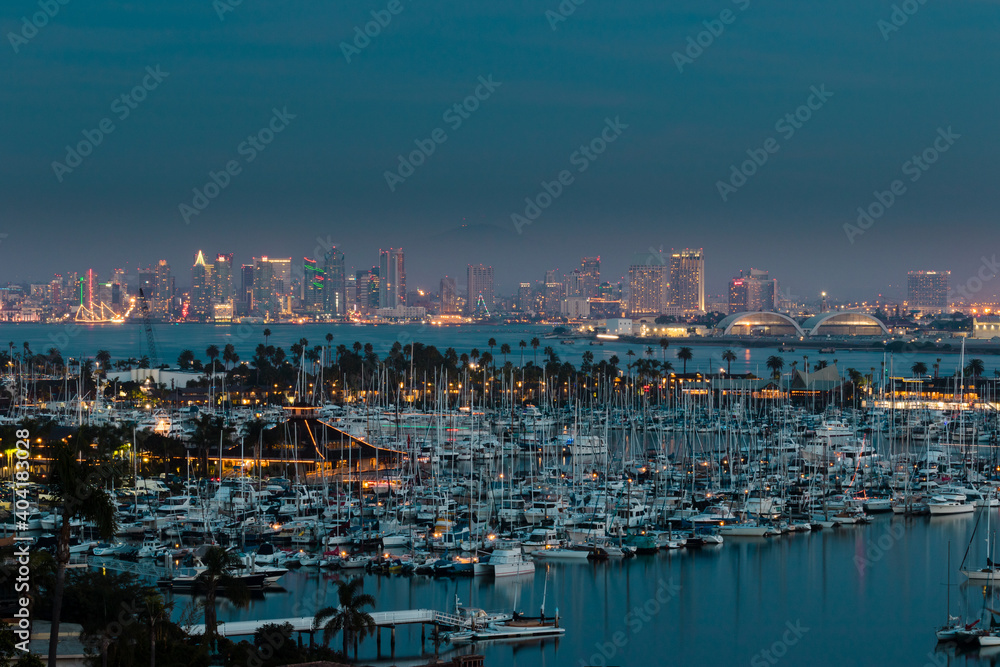 San Diego skyline  from Point Loma at dusk