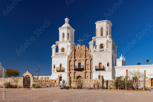 Sunny view of the beautiful San Xavier del Bac Mission