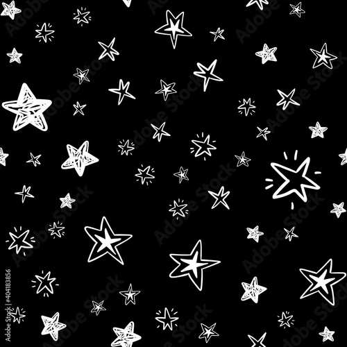 hand drawn stars seamless pattern. Doodle star texture. Sky and night background.