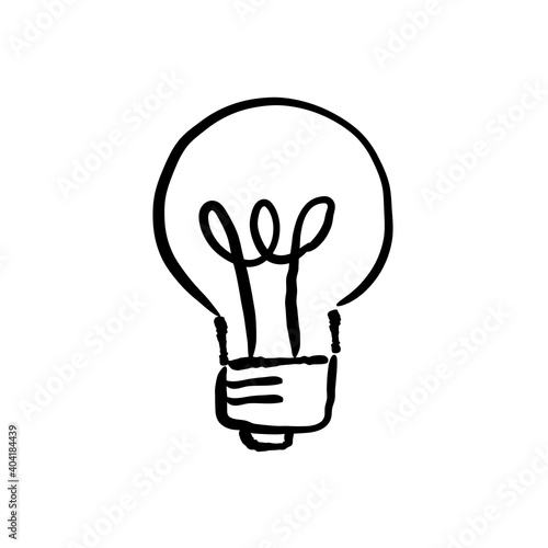 Hand drawn lightbulb. Idea and solution icon doodle. Handmade illustration of electric lamp.