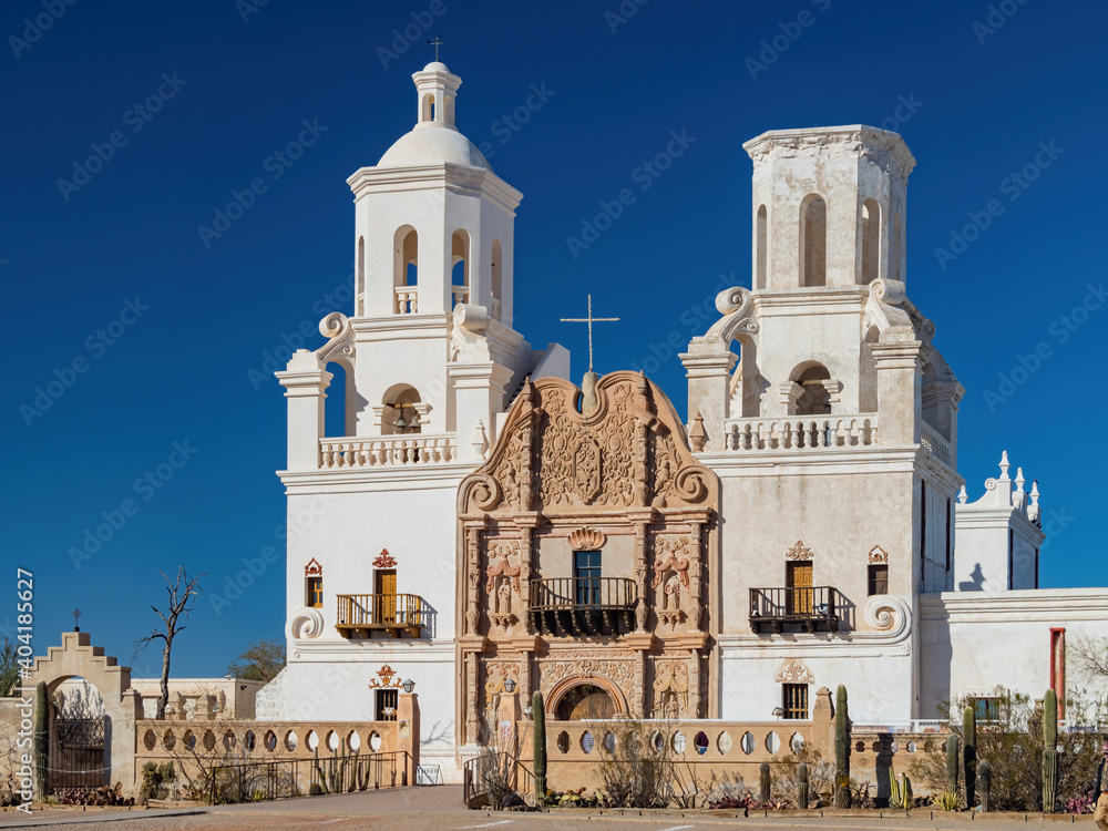 Sunny view of the beautiful San Xavier del Bac Mission