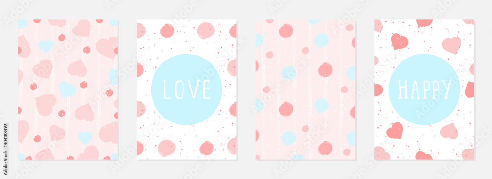 Valentine day cards with watercolor hearts, grunge elements and hand drawn lettering. Vector backgrounds set. Valentine day cards with watercolor hearts, grunge elements and hand drawn lettering. Vector backgrounds set.