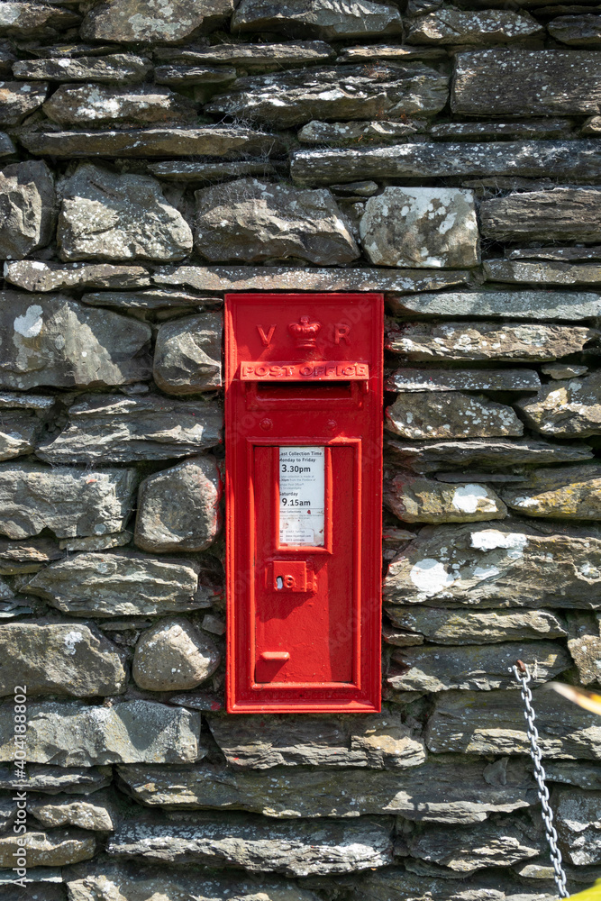 Victorian postbox set into a wall, Lake District, Cumbria, UK Victorian postbox set into a wall, Lake District, Cumbria, UK