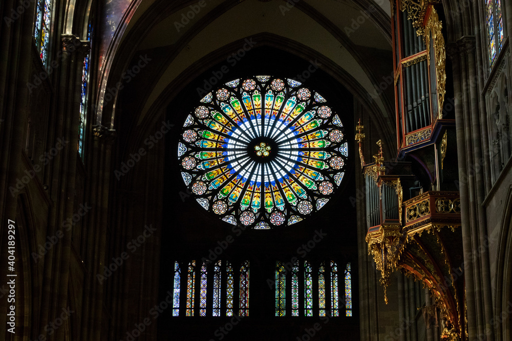 Rose window interior, Strasbourg Cathedral, France