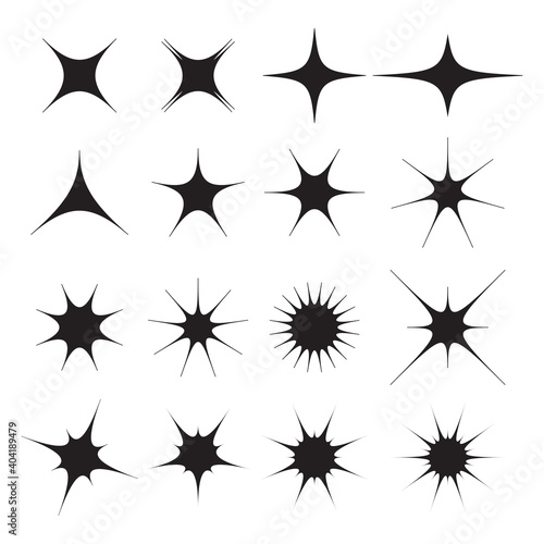  Black sparkles symbols set of stars icon.Decoration twinkle, shiny flash. Glowing light effect stars and bursts collection.Vector illustration.Eps10
