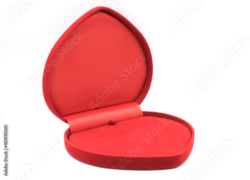 Empty red heart velvet box isolated on white background, Open red gift box, jewellery gift box for valentine's day
