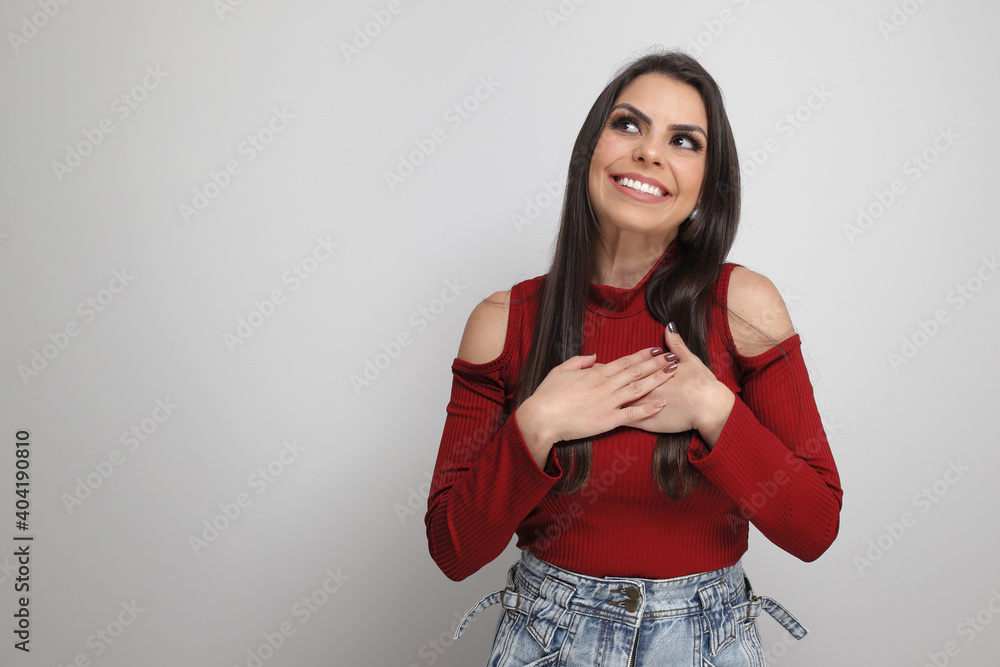 beautiful girl holding valentine's gift on white background beautiful girl holding valentine's gift on white background