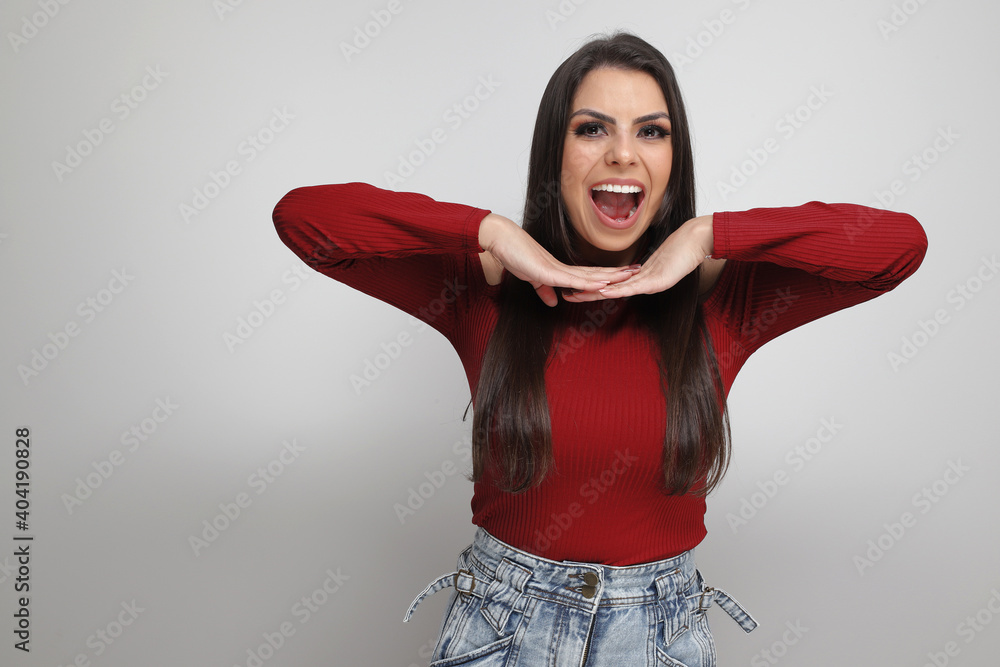 beautiful girl holding valentine's gift on white background beautiful girl holding valentine's gift on white background
