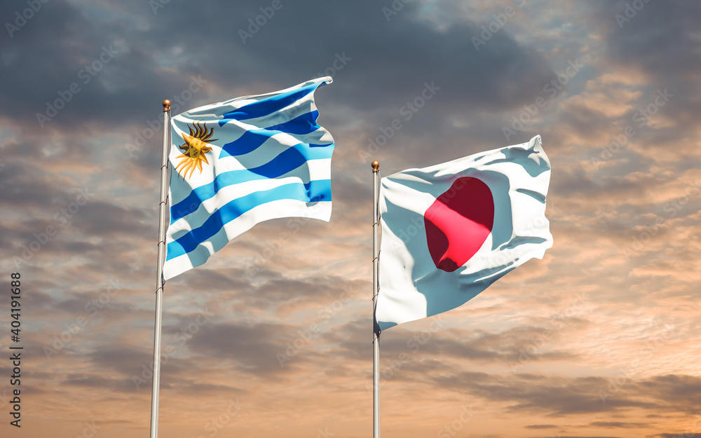 Flags of Uruguay and Japan. Flags of Uruguay and Japan.
