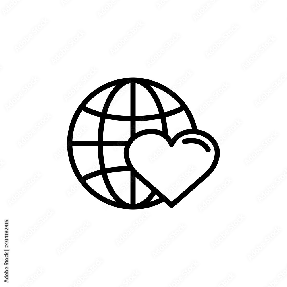 earth line icon with heart. symbol of the day of love. simple design editable. Design template vector earth line icon with heart. symbol of the day of love. simple design editable. Design template vector