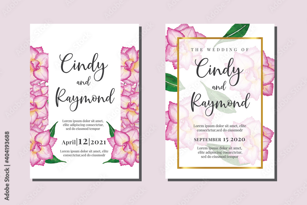 Wedding Invitation - Adenium Flower frame set; flowers, leaves, watercolor, isolated Wedding Invitation - Adenium Flower frame set; flowers, leaves, watercolor, isolated