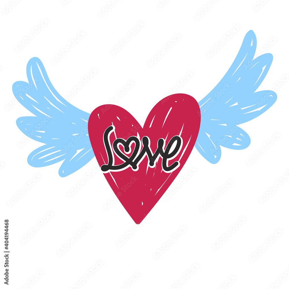 doodle heart love symbol with wings style doodle heart love symbol with wings style