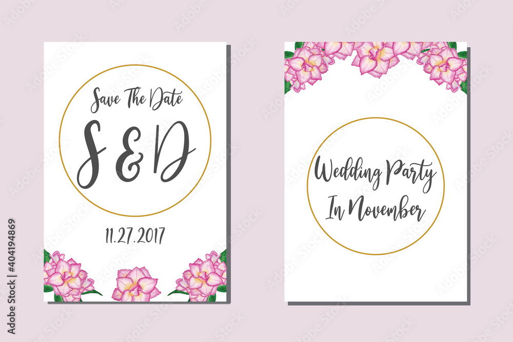 Wedding Invitation - Adenium Flower frame set; flowers, leaves, watercolor, isolated
