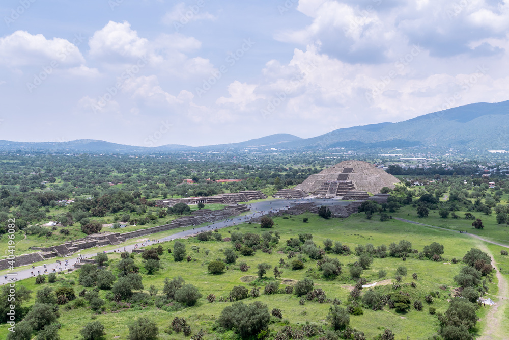 landscape with the pyramid of the Moon in sun y day in Teotihuacan Mexico 