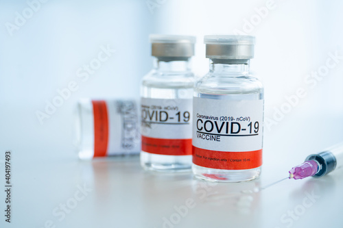 Coronavirus - 2019-nCoV or COVID-19 vaccine bottles for injection use only.