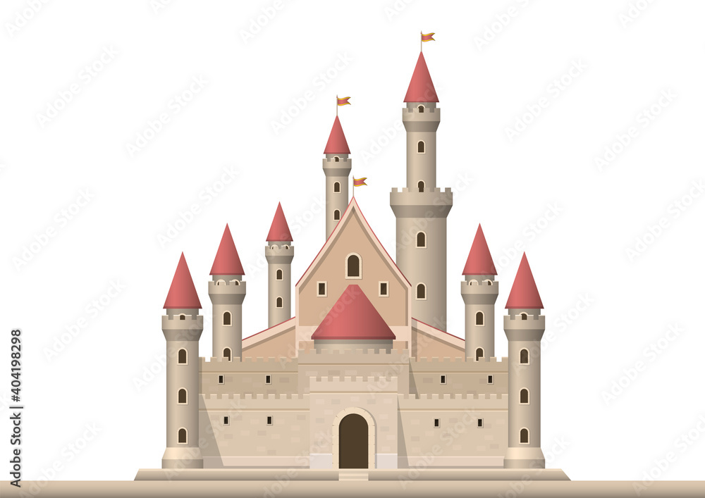 Medieval castle isolated on white background.