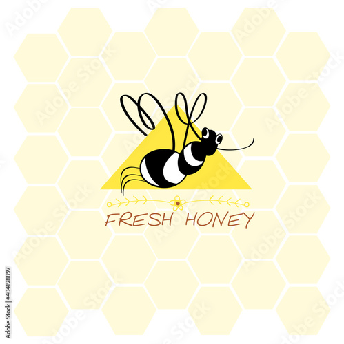 Logo honey with bee and honeycombs, Basic CMYK