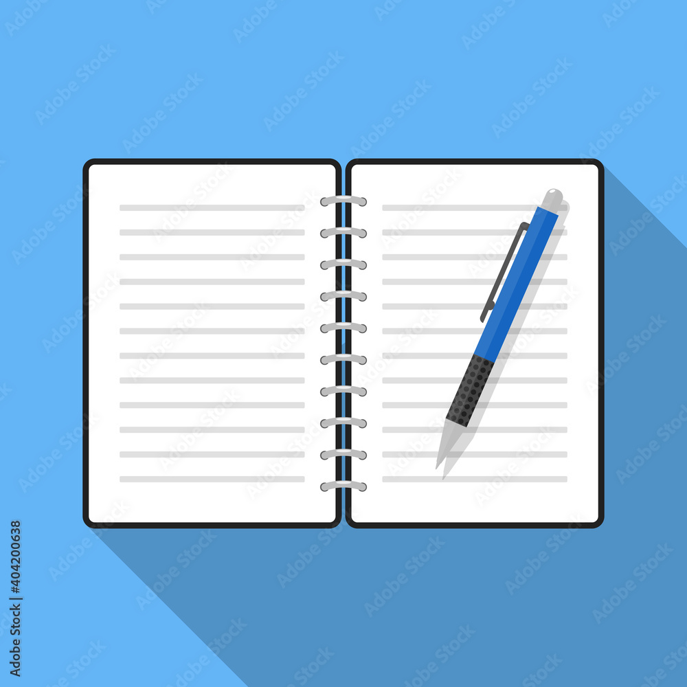 Open Notebook and Pen flat vector illustration Open Notebook and Pen flat vector illustration