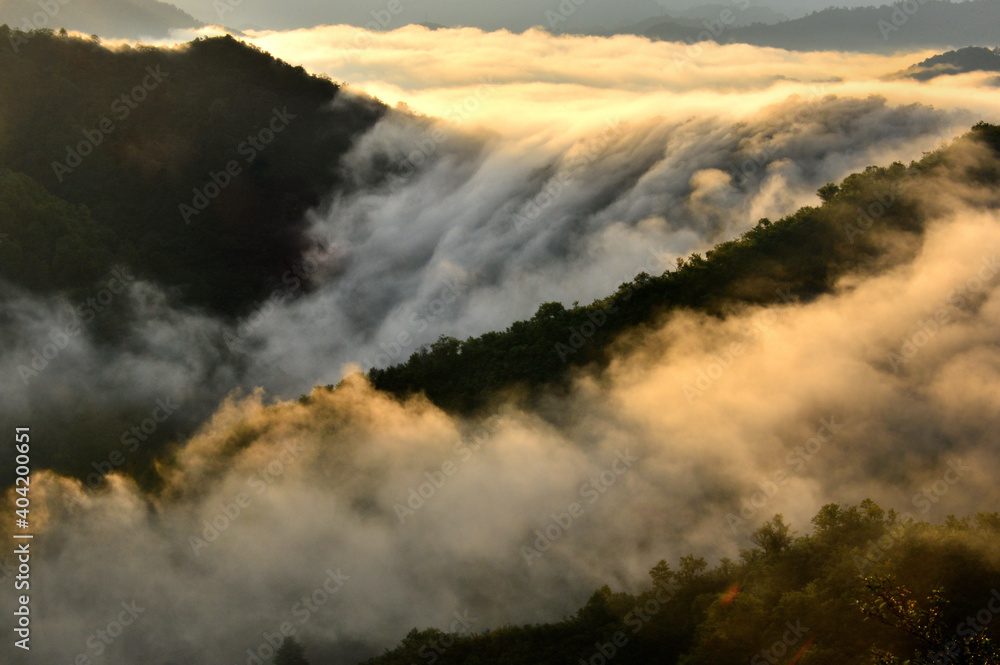 枝折峠から望む絶景、奥只見・銀山の滝雲 枝折峠から望む絶景、奥只見・銀山の滝雲