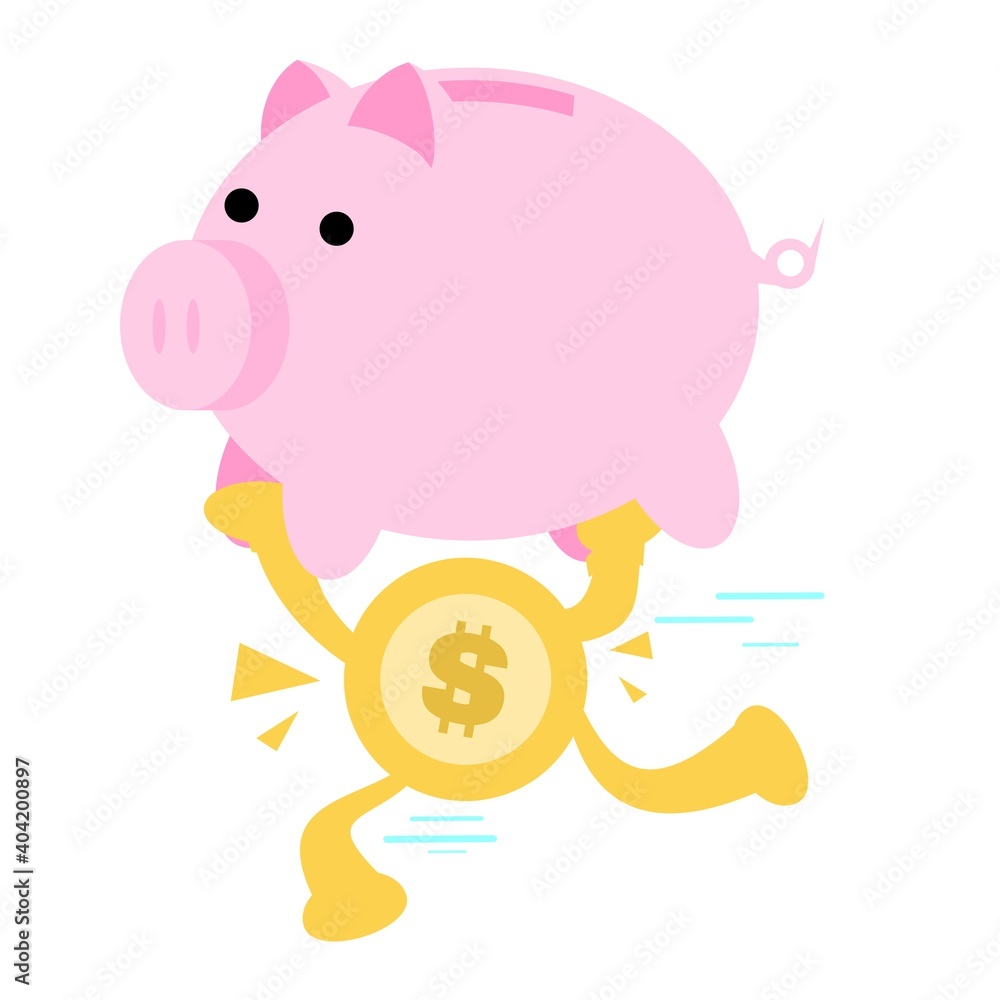 cartoon gold coin and pig bank economy management doodle vector illustration flat design style cartoon gold coin and pig bank economy management doodle vector illustration flat design style