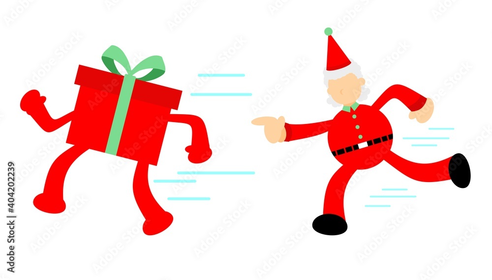 christmas red santa run for gift box cartoon doodle flat design style vector illustration christmas red santa run for gift box cartoon doodle flat design style vector illustration