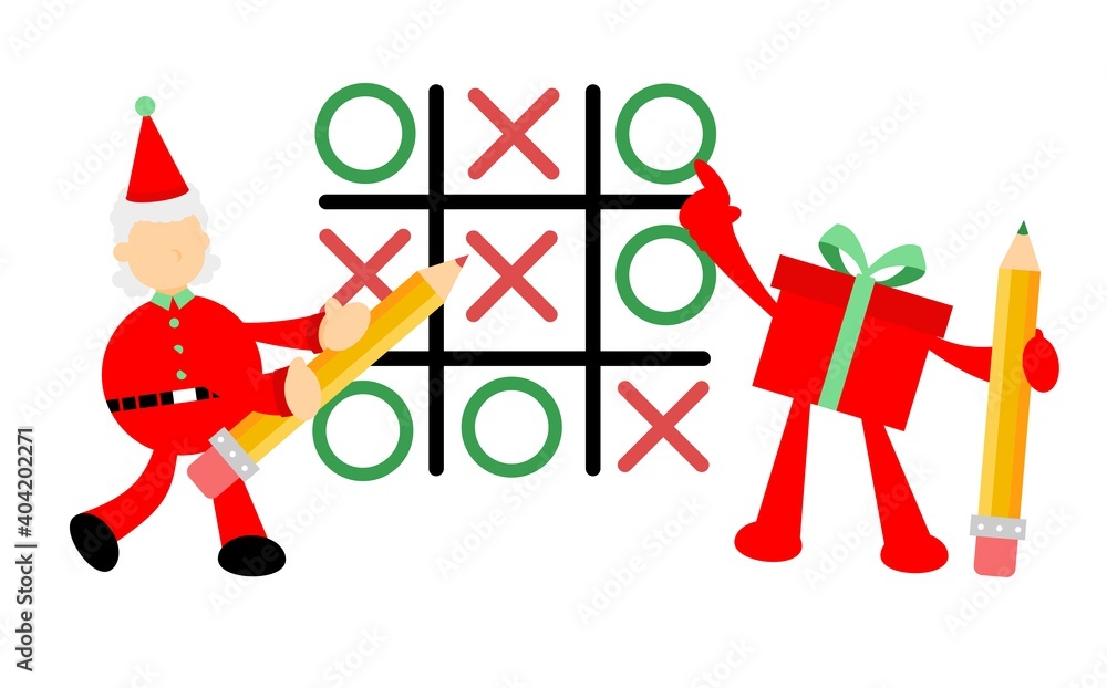christmas red santa claus and gift box play tic tac toe cartoon doodle flat design style vector illustration christmas red santa claus and gift box play tic tac toe cartoon doodle flat design style vector illustration