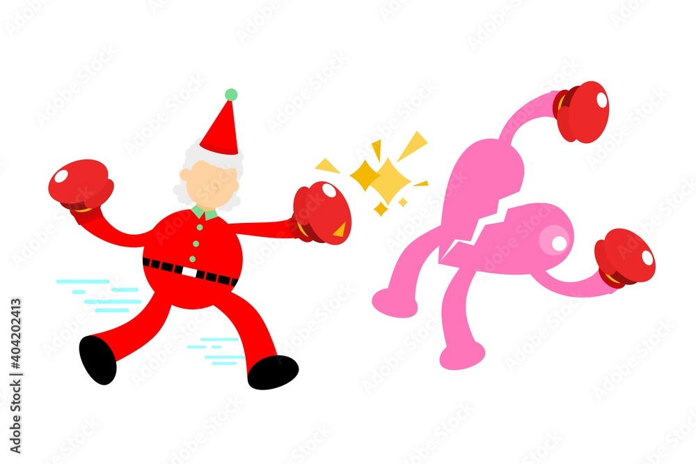 christmas red santa claus fight with broken love heart cartoon doodle flat design style vector illustration christmas red santa claus fight with broken love heart cartoon doodle flat design style vector illustration