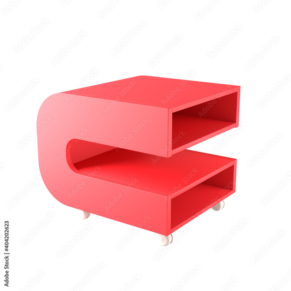 Red C-shaped Coffee table on isolated white background - 3D illustration Red C-shaped Coffee table on isolated white background - 3D illustration