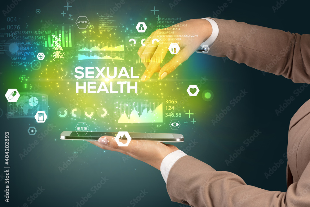 Obraz premium Close-up of a touchscreen with SEXUAL HEALTH inscription, medical concept