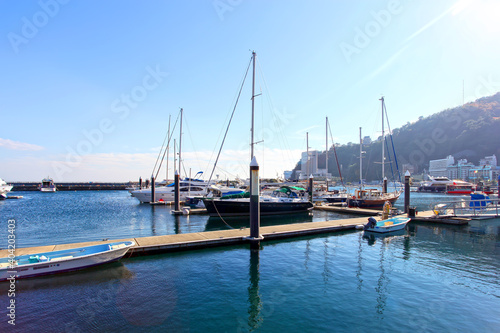 The marina at Atami City in Shizuoka Prefecture in Japan. Atami is an historical seaside resort for people living in Tokyo with sandy beaches and hot springs. © LilyRosePhotos